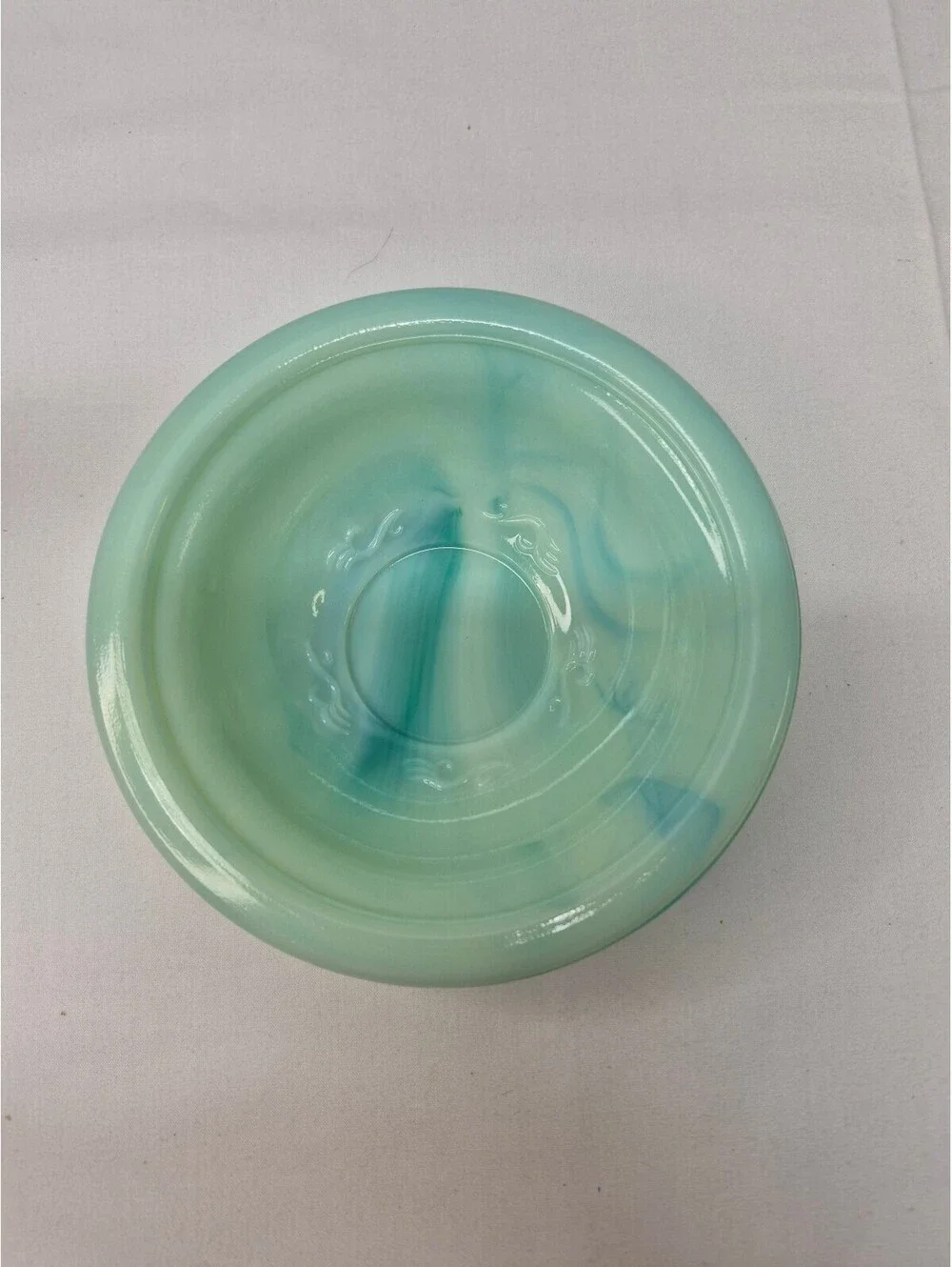 Vintage Avon Jade Green Floral Embossed Glass Pitcher with Matching Bowl J12